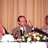 U.S. Defence Secretary William Perry (centre) fields questions about the Khobar bombing on Jun. 29, 1996, with Saudi Prince Bandar Bin Sultan (left) and CENTCOM commander Gen. J.H. Binford Peay III.  Credit: U.S. Defence Dept.