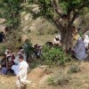 Women and children from Buner district who have found refuge in Rustam village rest outdoors under trees. There is no electricity in the village. Credit: Ashfaq Yusufzai/IPS