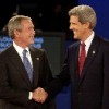 George W. Bush and John Kerry shake hands after a presidential debate. (Photo: Charlie Riedel) Credit: PictureNET Africa