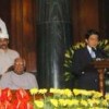 Abe addresses Indian Parliament. Credit: PIB-India