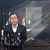 Secretary-General Ban Ki-moon addresses a press conference in front of the damaged warehouse building of the headquarters of the UNRWA in Gaza on Jan. 20, 2009. Credit: UN Photo/Eskinder Debebe 