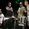 "Beast": Dan Butler as Capt Adler, Jeremy Bobb as his colleague, Corey Stoll as Voych, Logan Marshall-Green as Cato. Credit: Joan Marcus