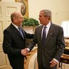 President George W. Bush greets Israeli Prime Minister Ehud Olmert in the Oval Office Tuesday, June 18, 2007. Credit: White House photo by Eric Draper