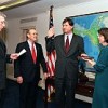 Stephen Cambone (centre) is sworn in as the under-secretary of defence for intelligence during a ceremony in the Pentagon office of Donald H. Rumsfeld (2nd from left) on Mar. 11, 2003. Credit: Defence Dept photo by R. D. Ward