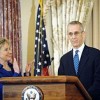 Clinton is joined on her Asia trip by Todd Stern (right), the administration's new special envoy on climate change.  Credit: State Department photo by Michael Gross