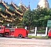 Fire engines outside the now deserted Shwedagon Pagoda in Rangoon - centre of monk-led protests in September  Credit: Myint Oo/Mizzima News