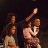 Barack Obama appears with his family after winning the Iowa caucuses. Credit: clockwerks