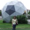 A consultant for the World Toilet Association stands before a new soccer-ball shaped public toilet in Suwon, South Korea. Credit:   