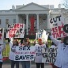Protests outside the White House target President Bush&#39s HIV/AIDS strategy. Credit: Ali Gharib
